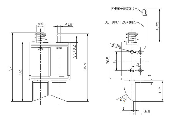 雙控開(kāi)關(guān)電磁鐵定制尺寸圖